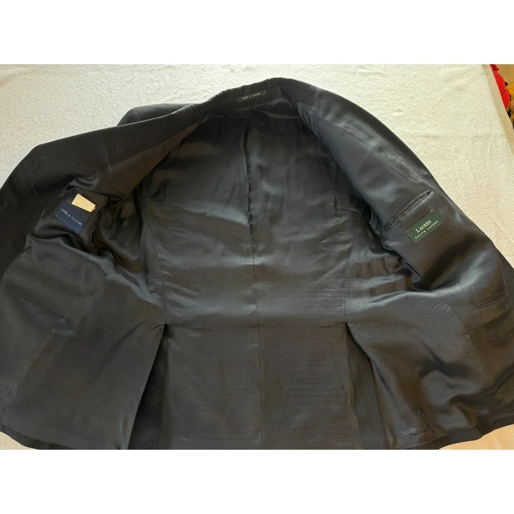 Ralph Lauren 40S‎ Short Blazer Navy Blue Pinstripe 3 Button Wool Jacket
